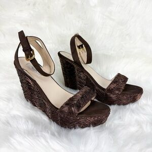 Prada Calzature Donna Rafia Wedge Sandals Colour Bruciato